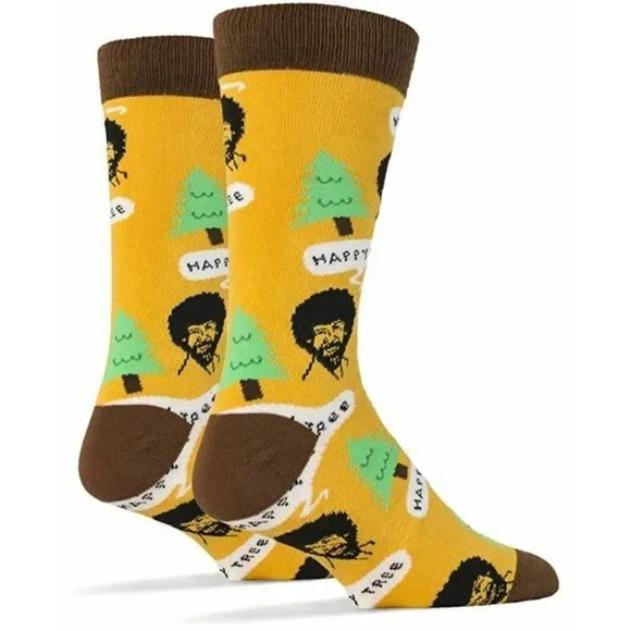Bob Ross Happy Trees Oooh Geez! Men's Crew Socks, Gold, One Size Fits Most - Picture 2 of 4